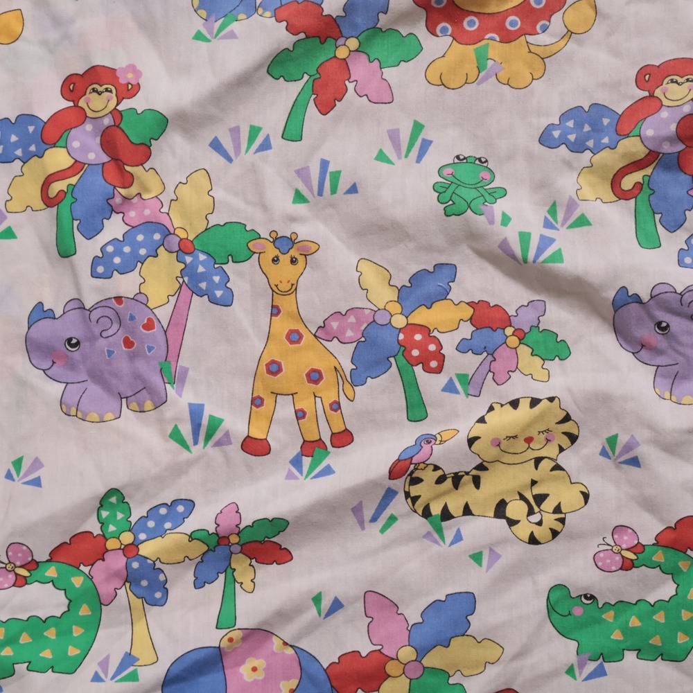 Vintage 1993 Red Calliope Jungle Safari Animal Fitted Crib Sheet Made in USA 90s
